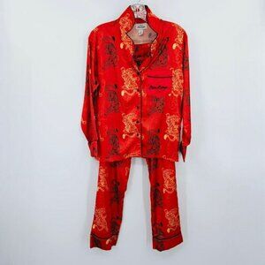 Averie For Beau Rivage Pajama Set XS Red Gold Japanese Tiger Long Sleeve Pants